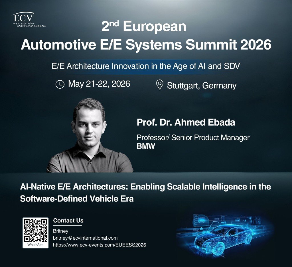 Title slide close-up: AI-Native E/E Architectures keynote at the E/E Systems Summit 2026